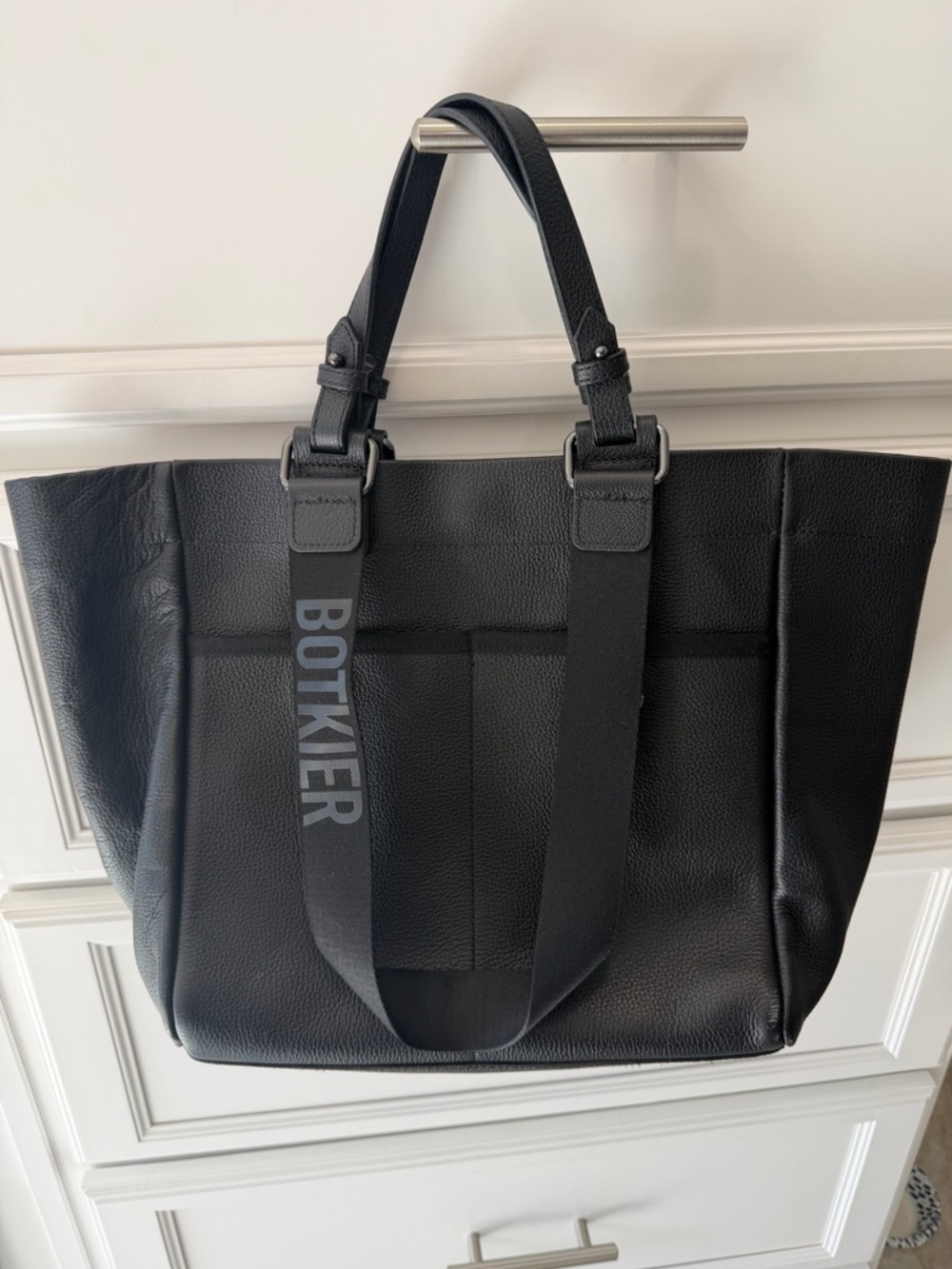 Botkier Black Pebbled Leather Tote with Logo Strap